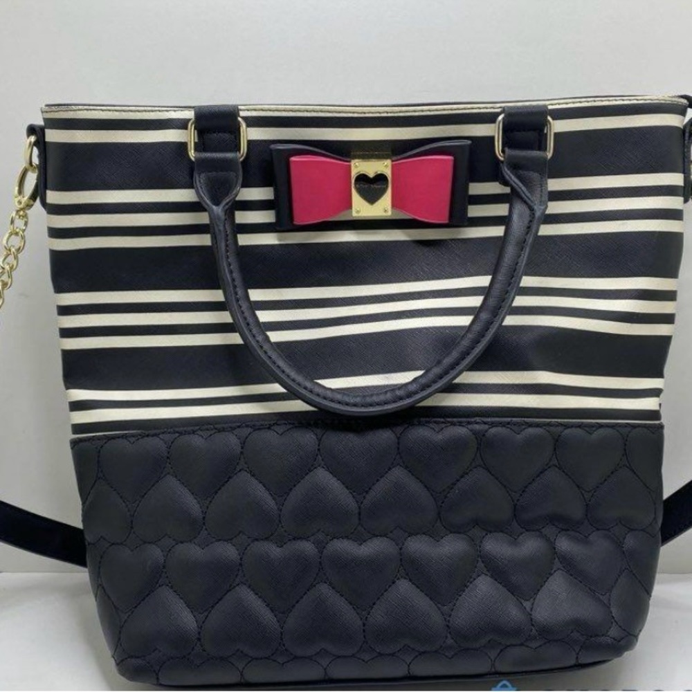 Betsey Johnson Black and Pink Tote with Quilted Design